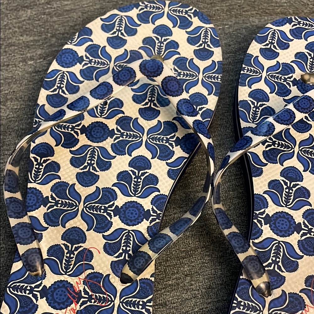 Blue Patterned Flip Flops - Picture 4 of 4